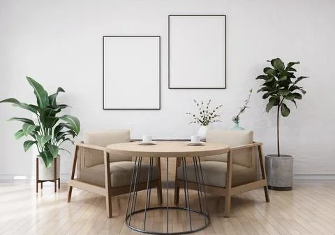 Stylish interior design of teahouse cafe with mock up poster frame Stock Illustration