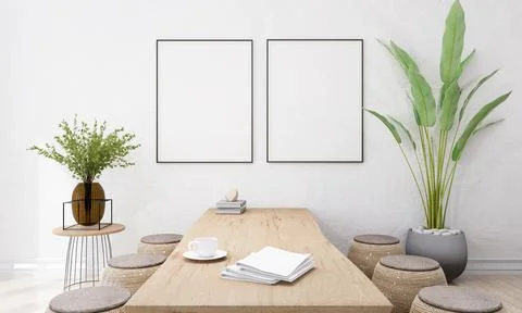 Stylish interior design of teahouse cafe with mock up poster frame Stock Illustration