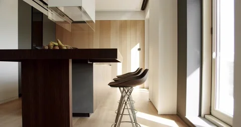 Stylish interior of the Kitchen. Modern Open Concept Home Interior. Stock Footage 218602343