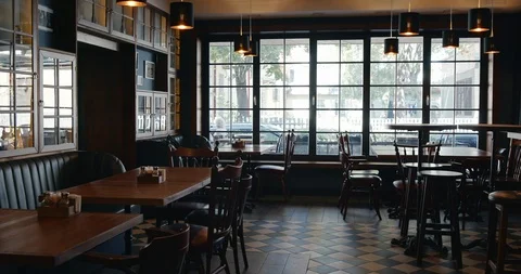 Stylish interior of retro cafe Stock Footage 126112037