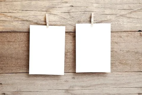 Stylish invitation layout - two empty cards on a wooden background Stock Photos