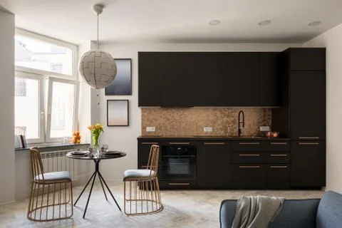 Stylish kitchen with dining area Stock-Fotos