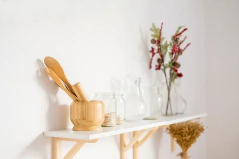 Stylish kitchen interior with green plants. Home decoration Stock Photos