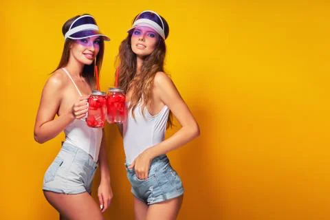 Stylish ladies with drinks Stock Photos