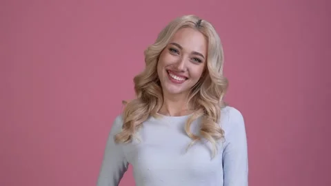 Stylish lady point empty space promo thumb up isolated pastel color background Stock Footage 167544503