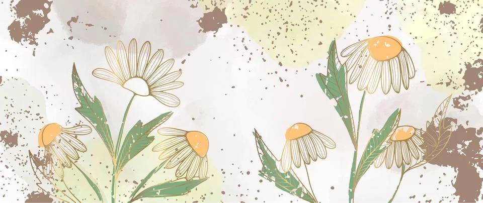 Stylish light summer floral vector illustration with golden daisies Stock Illustration