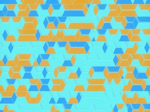 Stylish line art colored flat pattern with blue and orange rectangles. 3d render イラスト素材