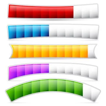 Stylish loading bars, meters, benchmark or level indicator elements. vector. Ilustración de archivo