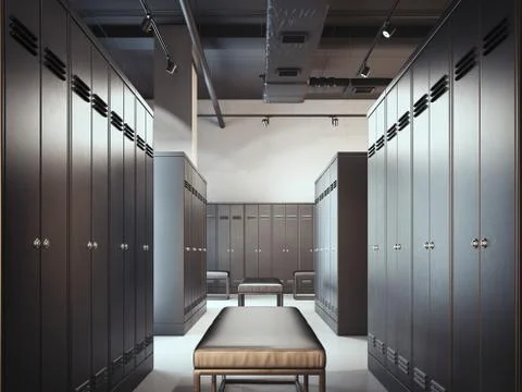 Stylish locker room. 3d rendering Stock Photos