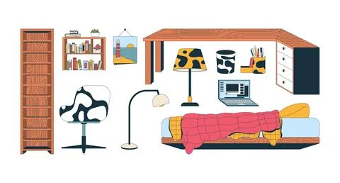 Stylish loft bed items 2D cartoon objects set Stock Illustration