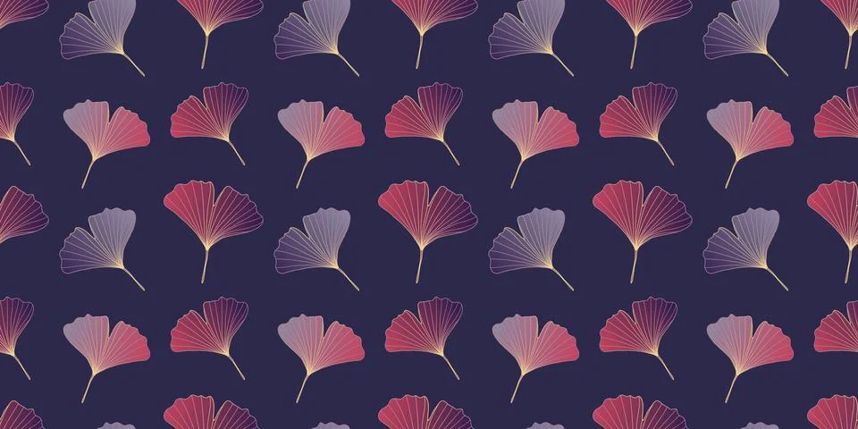 Stylish luxury vector seamless pattern with pink and blue ginkgo biloba Illustrazione stock