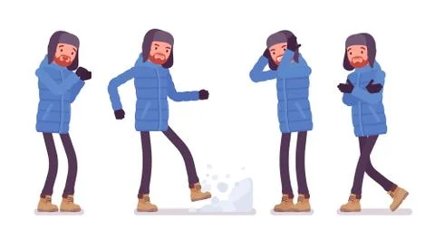 Stylish man in blue down jacket negative emotions Stock Illustration