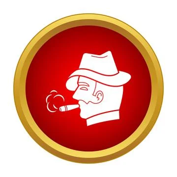 Stylish man in fedora hat smoking cigar icon Stock Illustration