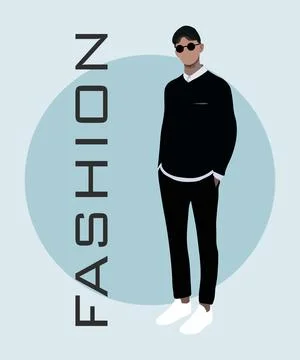 Stylish man in a flat style on an interesting background with the inscription Stock Illustration