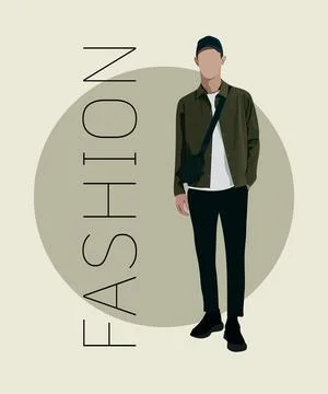 Stylish man in a flat style on an interesting background with the inscription Stock Illustration