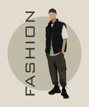 Stylish man in a flat style on an interesting background with the inscription Stock Illustration
