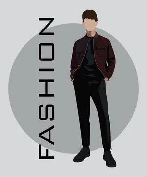 Stylish man in a flat style on an interesting background with the inscription Stock Illustration