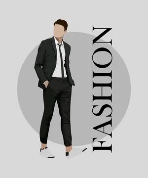 Stylish man in a flat style on an interesting background with the inscription Stock Illustration