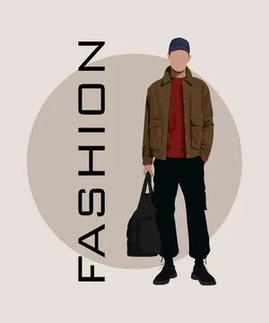 Stylish man in a flat style on an interesting and stylish background with the Stock Illustration