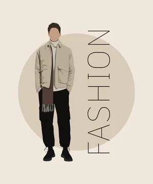 Stylish man in a flat style on an interesting and stylish background with the Stock Illustration