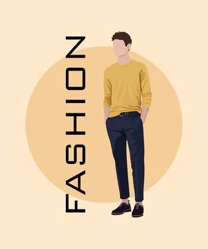 Stylish man in a flat style on an interesting background with the inscription Stock Illustration