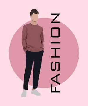 Stylish man in a flat style on an interesting background with the inscription Stock Illustration