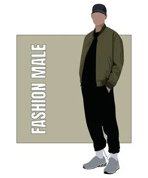 Stylish man in flat style vector illustration. A guy in fashionable clothes on Stock Illustration