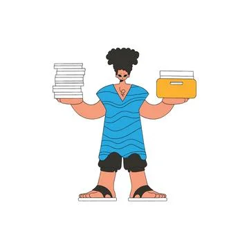 A stylish man holds stacks of documents in his hands. Stock Illustration