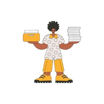 Stylish man holds stacks of documents in his hands. Stock Illustration
