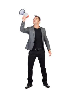 Stylish man with megaphone Stock Photos