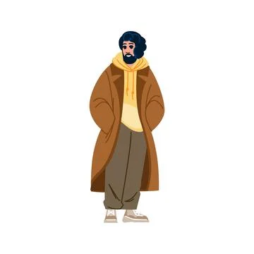 Stylish man posing with hands in pockets wearing trendy overcoat and hoodie Stock Illustration