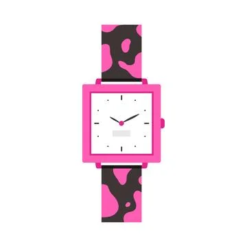 Stylish mechanical wristwatch with leopard pattern on pink and black leather Stock Illustration