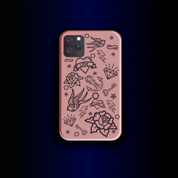 Stylish mock up smartphone. Creative print design of old school style on Stock Illustration