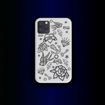 Stylish mock up smartphone. Creative print design old school style on a metal Stock Illustration