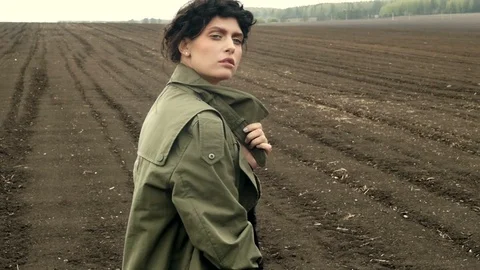 Stylish model posing on field 動画素材 76166761