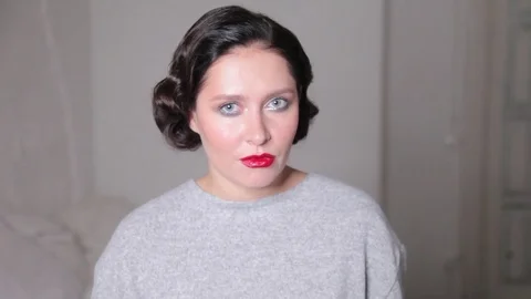 Stylish model with retro makeup Stock Footage 83180580