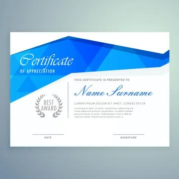 Stylish modern certificate template design with blue abstract shapes 스톡 일러스트