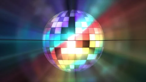 Stylish modern multicolored animated disco ball from the 80's with glowing ra Stock Footage 260831524