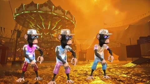 Stylish Monkey Dynamic Dance in Ruined Park Stock Footage 323153922