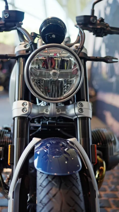 A Stylish Motorcycle Front View with a Modern Design that stands out in urban Stock Footage 318846250