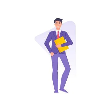 Stylish office worker carrying folder paper documents corporate agreement, co 库存插图