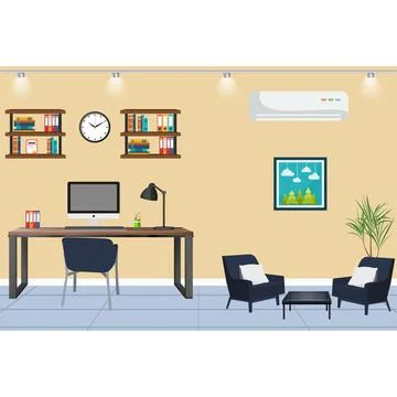 STYLISH OFFICE WORKPLACE WITH SOFA SET Stock Illustration