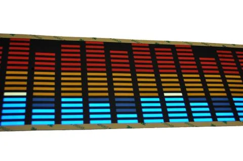 Stylish panel of pixels, neon with blue or green, yellow, red, equalizer in dark Stock Photos
