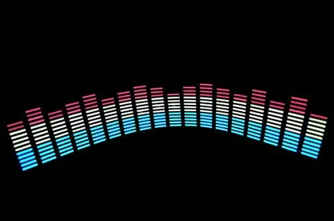 Stylish panel of pixels, neon with blue or green, yellow, red, equalizer in dark Stock Photos
