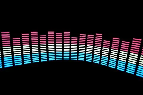 Stylish panel of pixels, neon with blue or green, yellow, red, equalizer in dark Stock Photos