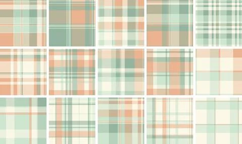 Stylish pastel tartan pattern with mint green and soft peach tones. A versati Stock Illustration