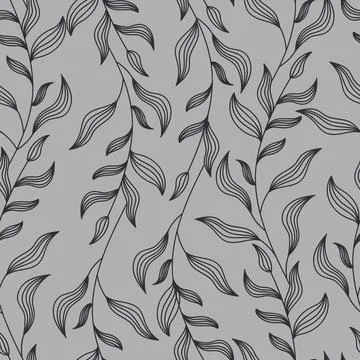 Stylish pattern of black leaves on a gray background for wedding invitations  Stock Illustration