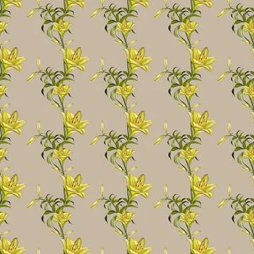 Stylish pattern of delicate yellow lilies on a neutral background for texti.. Stock Illustration