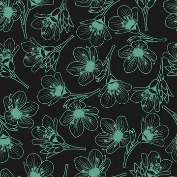 A stylish pattern of green flowers on a black background. For wedding Stock Illustration