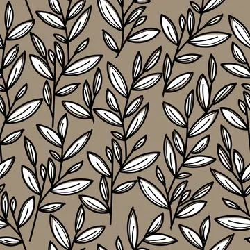 A stylish pattern of plants and flowers on a beige background. For wedding Illustrazione stock